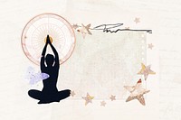 Meditating woman note paper, wellness aesthetic  background