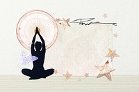 Meditating woman note paper, wellness aesthetic  background