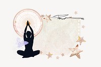 Meditating woman note paper, wellness aesthetic  background