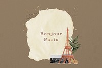 Bonjour Paris words, Eiffel Tower aesthetic collage