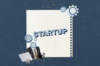 Startup word, business collage