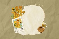 Van Gogh's Sunflowers ripped paper, vintage flower collage, remixed by rawpixel