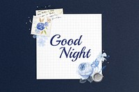 Good night note, blue rose grid paper remix illustration