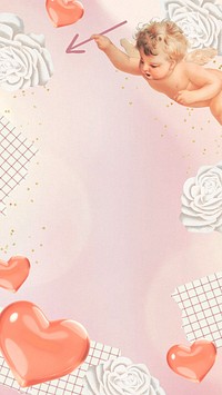 Cute Valentine's Day mobile wallpaper, floral border background