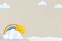 Cute sunny weather background, aesthetic paper collage