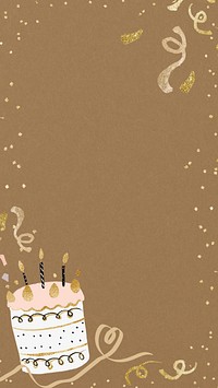 Aesthetic birthday cake phone wallpaper, brown background