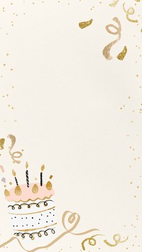 Aesthetic birthday cake phone wallpaper, beige background