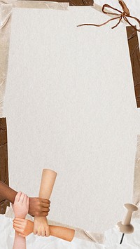 Diverse united hands mobile wallpaper, paper textured frame background