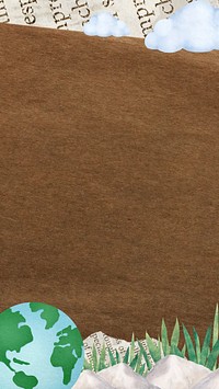 Brown paper environment phone wallpaper, globe border collage background