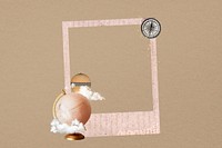 Pink globe instant film frame, collage design