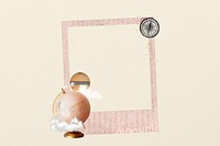 Pink globe instant film frame, collage design