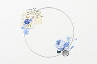 Vintage round frame, blue rose remix illustration