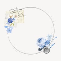 Vintage round frame, blue rose remix illustration