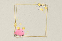 Piggy bank savings frame, gold square shape