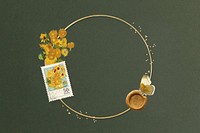 Van Gogh's Sunflowers frame, circle aesthetic, remixed by rawpixel