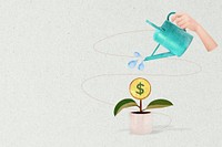 Watering plant money, creative finance collage