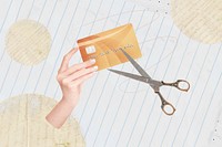 Cutting credit card, creative finance collage