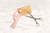 Cutting credit card, creative finance collage