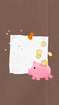 Piggy bank savings phone wallpaper, cute finance collage background