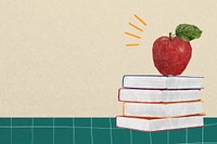 Apple on books background, cute education border