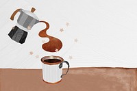 Moka pot pouring coffee background, cute aesthetic design