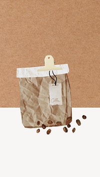 Aesthetic coffee bag mobile wallpaper, paper textured background