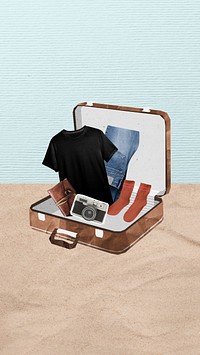 Aesthetic travel briefcase iPhone wallpaper, cute paper collage