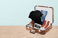 Aesthetic travel briefcase background, cute paper collage