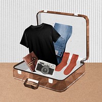 Packing briefcase, aesthetic travel collage