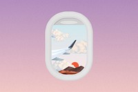 Airplane window aesthetic background, cute travel