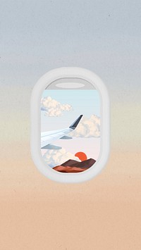 Airplane window aesthetic mobile wallpaper, cute travel background