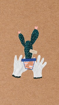 Cute cactus phone wallpaper, gardening hobby illustration