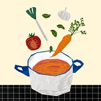 Cute vegetable soup, food collage element