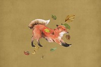 Autumn red fox, wild animal with falling leaves