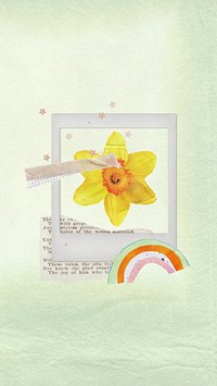 Daffodil flower iPhone wallpaper, Easter instant photo frame illustration