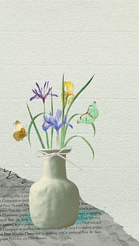 Flower vase mobile wallpaper, colorful iris remix illustration