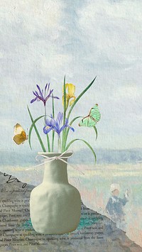 Flower mobile wallpaper, iris in vase remix illustration