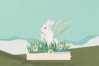 Winged rabbit illustration  green background