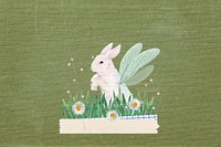 Winged bunny illustration green background