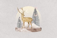 Christmas snow globe, gold stag, festive collage element