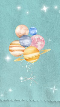 Space balloons mobile wallpaper, green sparkly background