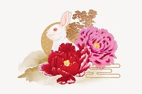 Floral rabbit, Chinese zodiac animal illustration