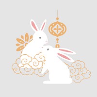 Chinese rabbits, oriental lantern graphic