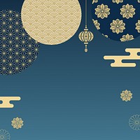 Blue Chinese oriental background, gold festive design