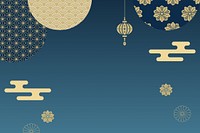 Blue Chinese oriental background, gold festive design