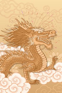 Gold Chinese dragon background, oriental mythical creature  illustration