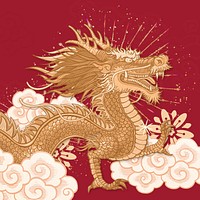 Red Chinese dragon background, oriental mythical creature illustration