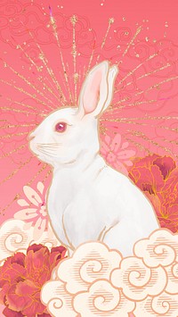 Oriental rabbit phone wallpaper, Chinese zodiac animal background