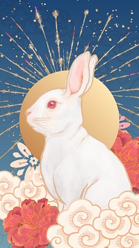 Oriental rabbit phone wallpaper, Chinese zodiac animal background