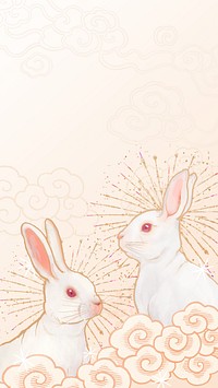 Rabbit New Year phone wallpaper, traditional Chinese background